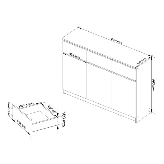 SIDEBOARD K140 3D 3SZ CLP PK WHITE / SONOMA