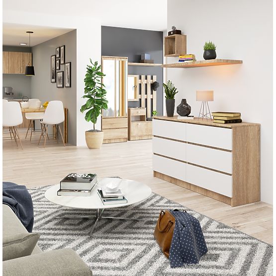 SIDEBOARD K140 6 DRAWERS CLP OAK SONOMA / WHITE