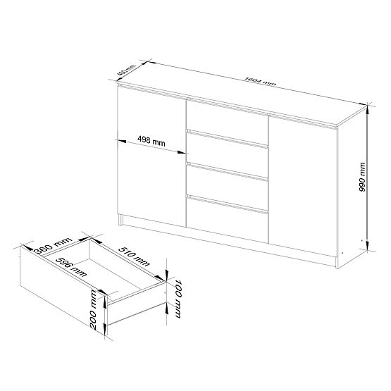 SIDEBOARD K160 2D 4DR CLP PK WHITE GLOSS