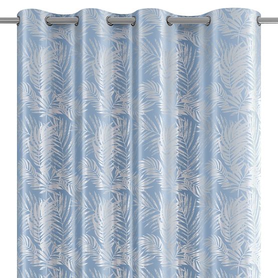 SILVERLEAVES Curtain Light Blue Printed Glamour Style Silver Eyelets Velvet 140x245 AmeliaH