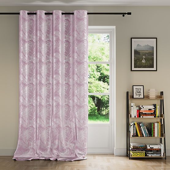 SILVERLEAVES Curtain Powder Pink Color Printed Glamour Style Silver Eyelets Velvet 140x245 Ameli