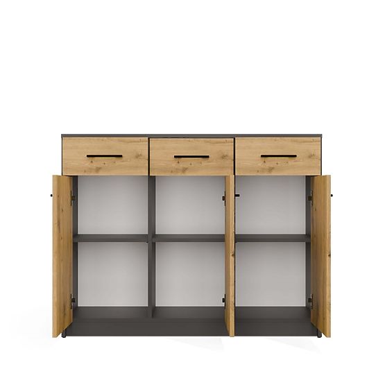 SIMPLO 3D3S Sideboard 3 Drawers 3 Doors ANTHRACITE ARTISAN OAK