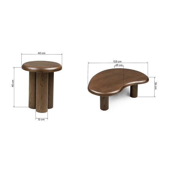 Sirocco Table Set, Dark Oak, Rounded Shapes