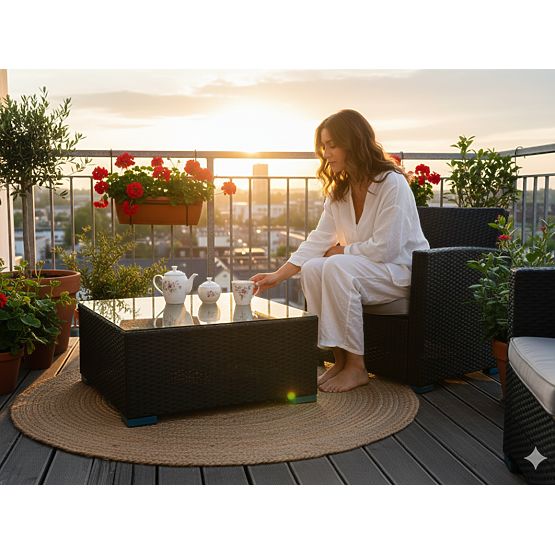 Square Table Made of Black Technorattan