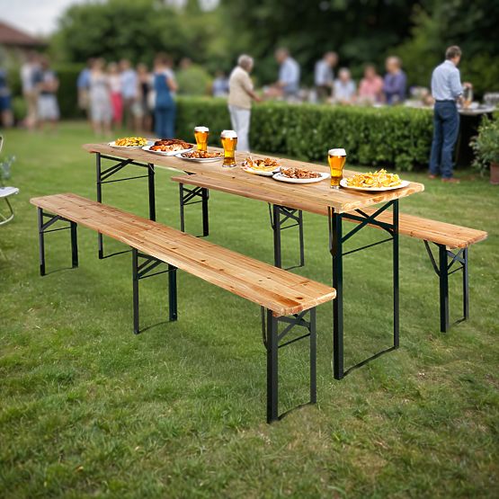 Steel-Wood Set LAGER: Table + 2 Benches 220 cm