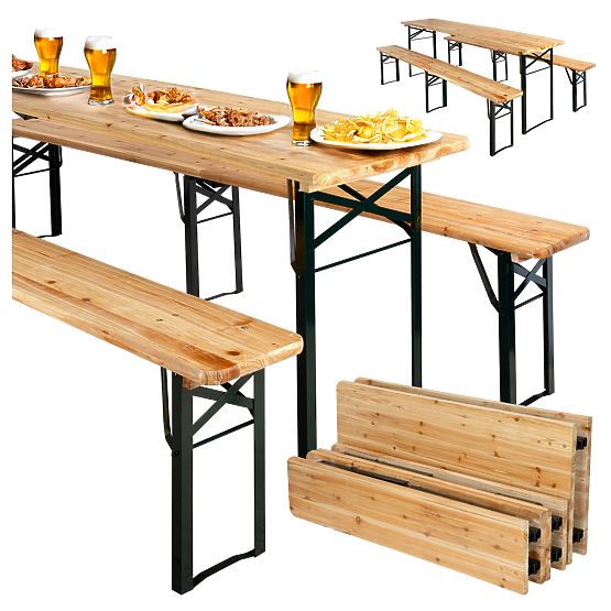 Steel-Wood Set LAGER: Table + 2 Benches 220 cm