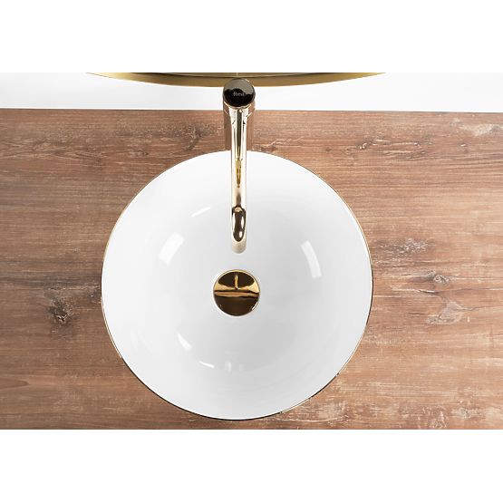 Stella White Countertop Ceramic Basin with Gold Rim