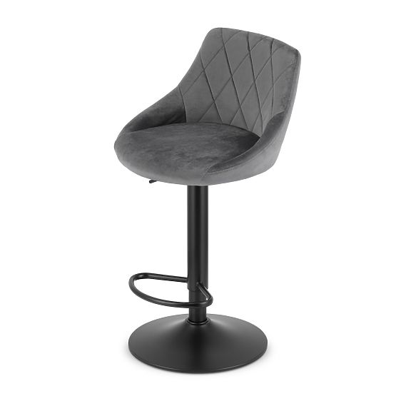 Swivel Bar Stool with Adjustable Height and Footrest, Grey Velour