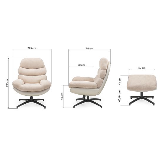 Swivel Chair with Footrest Prima Beige