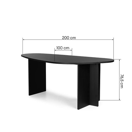 Table with Irregular Top Zeva 200 cm, Black with Wood Texture