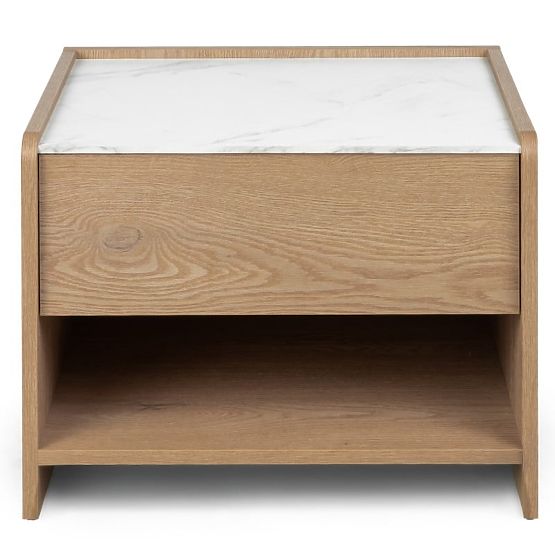 Tanami Nightstand Cremona Oak Torro, Crystal Marble, Rounded