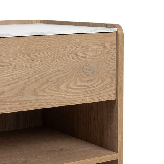 Tanami Nightstand Cremona Oak Torro, Crystal Marble, Rounded