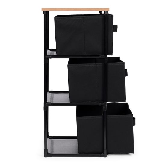 Textile Cabinet Shelf Organizer with Removable Baskets 3 Levels Loft Black ModernHome