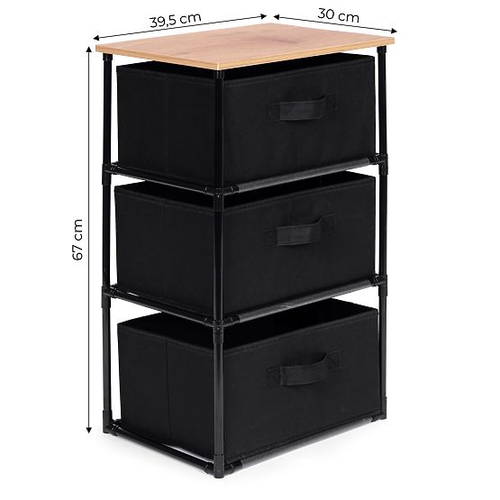 Textile Cabinet Shelf Organizer with Removable Baskets 3 Levels Loft Black ModernHome
