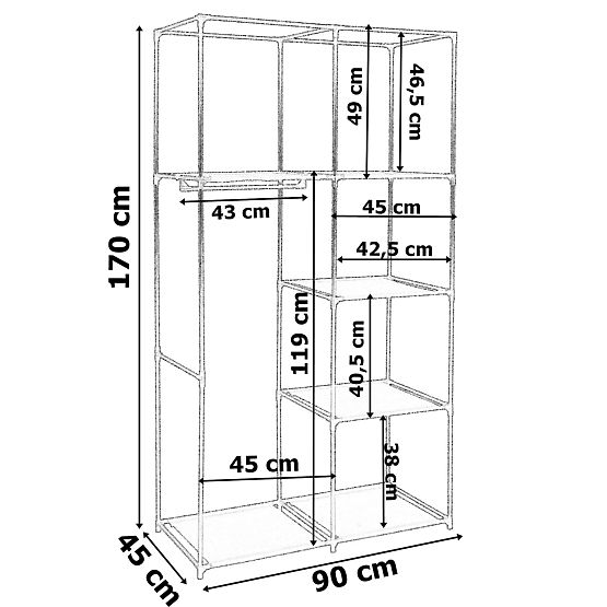 Textile Cabinet with 6 Shelves Mira - Grey