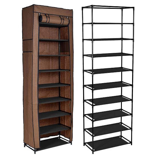 Textile Shoe Cabinet Lea - Dark Brown