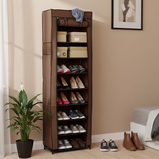 Textile Shoe Cabinet Lea - Dark Brown
