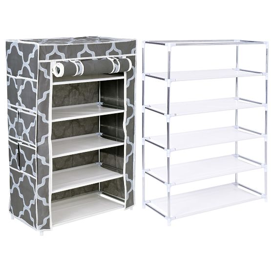 Textile Shoe Cabinet Mona Morocco Gray-White