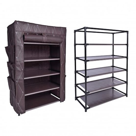 Textile Shoe Cabinet Vitto - Brown