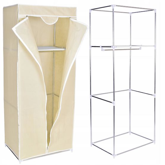 Textile Wardrobe with Shelf Fela - Beige