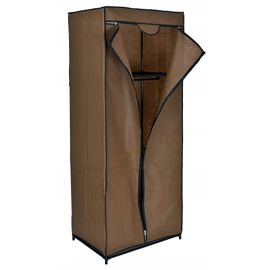 Textile Wardrobe with Shelf Fela - Dark Brown