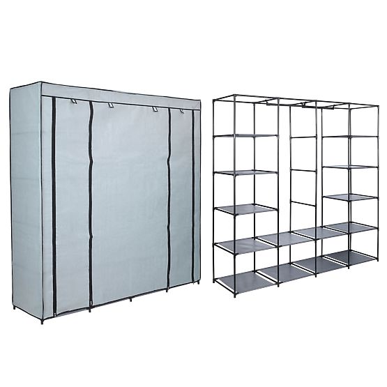 Textile Wardrobe with Shelves Olena Grey