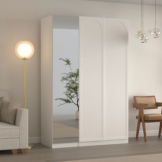 Three-Door Wardrobe Neroli, Mirror/Arch Panel, White