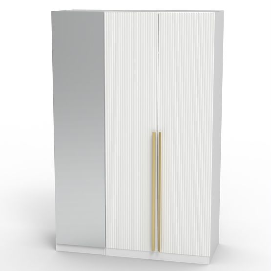 Three-Door Wardrobe Neroli, Mirror/Simple Grooves, White