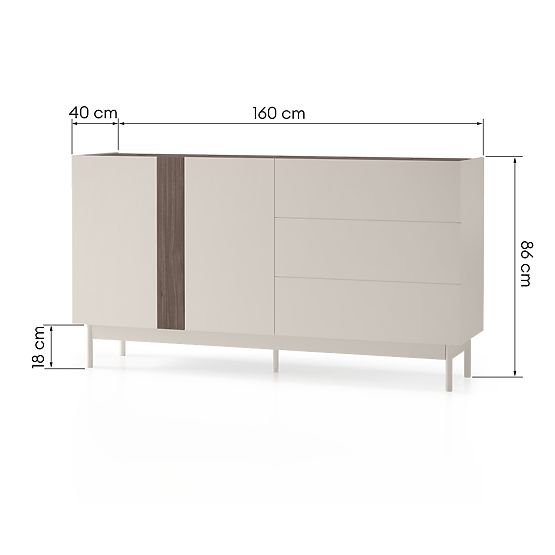 Two-Door Sideboard with Drawers Berula, Cashmere, Walnut Villa