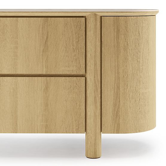 Two-Door Sideboard with Drawers Segretto, Rounded, Natural Oak, Travertine