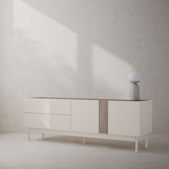 Two-Door TV Cabinet with Drawers Berula, Cashmere, Walnut Villa