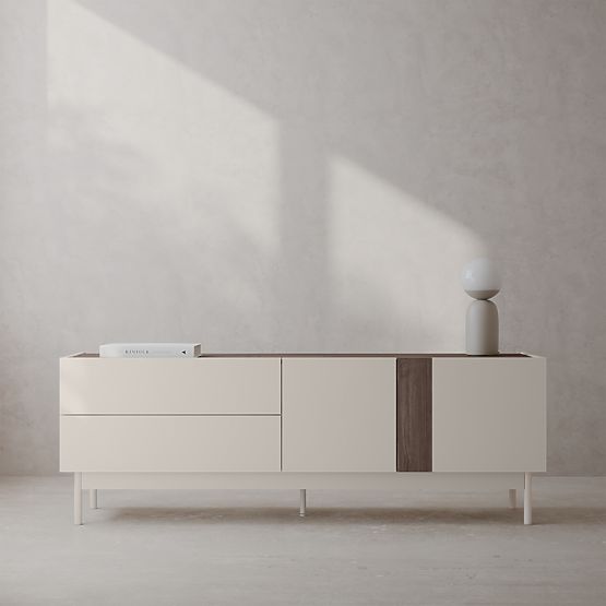 Two-Door TV Cabinet with Drawers Berula, Cashmere, Walnut Villa