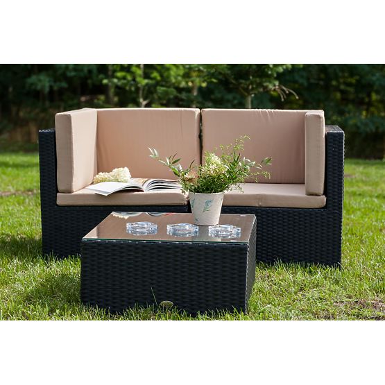 Two-seater Sofa with Technorattan Table TINTO Black