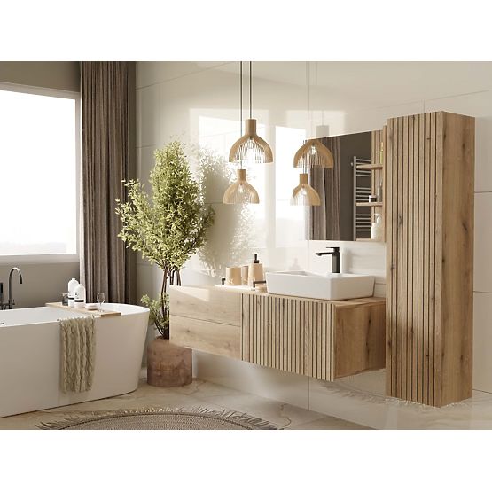 UNDER-SINK CABINET TIGO 1D2S OAK EVOKE 140 CM 2 DRAWERS GROOVED FRONT PANEL WALL-MOUNTED