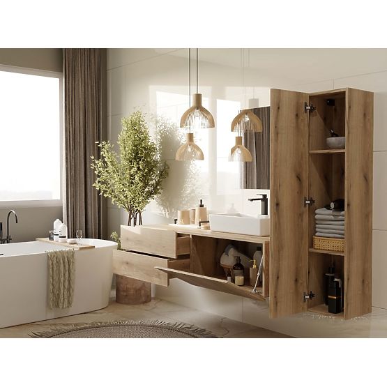 UNDER-SINK CABINET TIGO 1D2S OAK EVOKE 140 CM 2 DRAWERS GROOVED FRONT PANEL WALL-MOUNTED