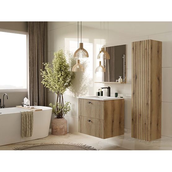 UNDER-SINK CABINET TIGO 60 2S OAK EVOKE 2 DRAWERS GROOVED FRONT PANEL WALL-MOUNTED