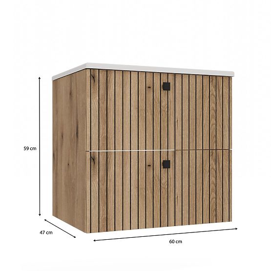 UNDER-SINK CABINET TIGO 60 2S OAK EVOKE GROOVED FRONT PANEL + SINK
