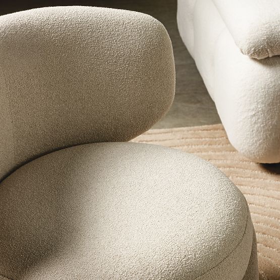 Upholstered Armchair Elaine Beige, Boucle, Rounded Shapes