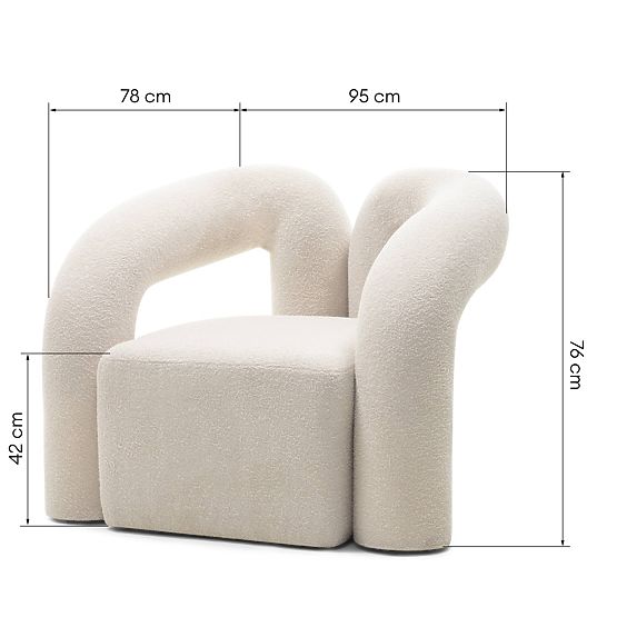 Upholstered Armchair Merry Light Beige, Boucle, Rounded Shape