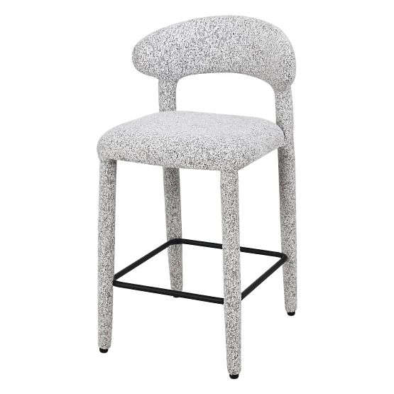 Upholstered Bar Stool Hiroki, Beige-Grey Melange