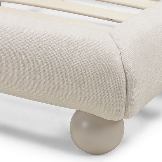 Upholstered Bed Booli 140x200 cm, with Slatted Base, Ball-Shaped Legs, Light Beige