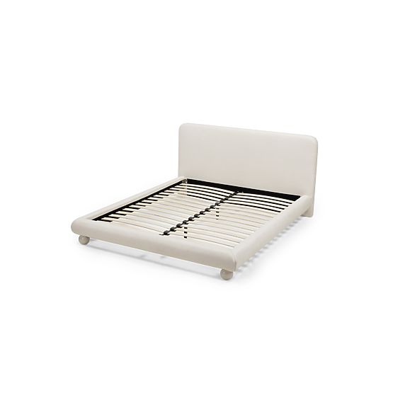 Upholstered Bed Booli 160x200 cm, with Slatted Base, Ball Legs, Light Beige