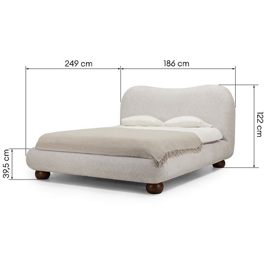Upholstered Bed Bowee 160x200 cm, with Slats, Light Beige, Ball Legs