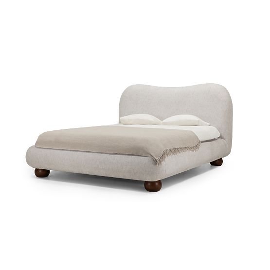 Upholstered Bed Bowee 160x200 cm, with Slats, Light Beige, Ball Legs