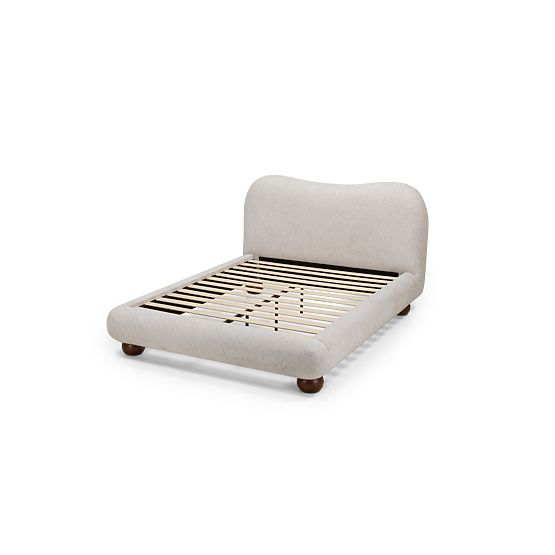 Upholstered Bed Bowee 160x200 cm, with Slats, Light Beige, Ball Legs