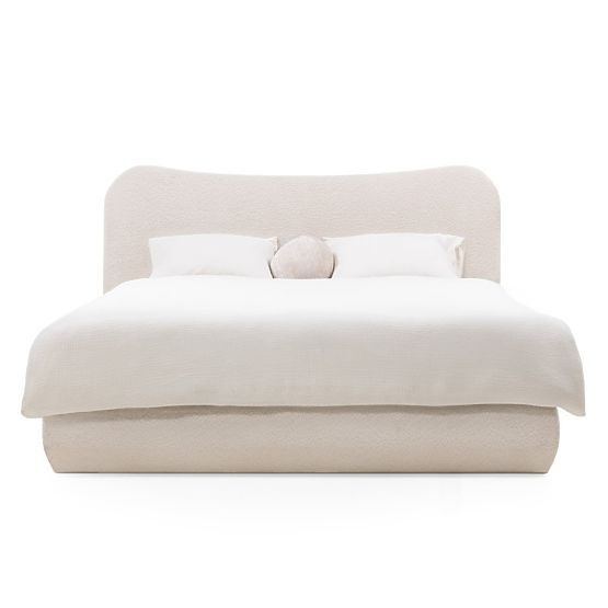 Upholstered Bed Derry 140x200 cm, with Slatted Base and Storage, Rounded, Beige