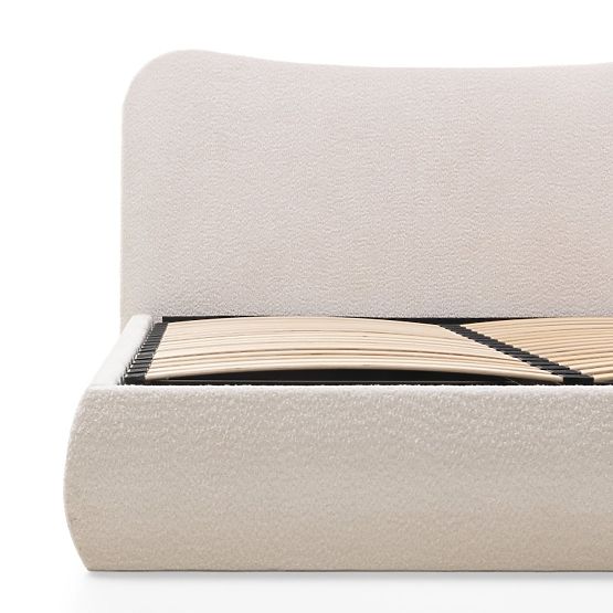 Upholstered Bed Derry 140x200 cm, with Slatted Base and Storage, Rounded, Beige