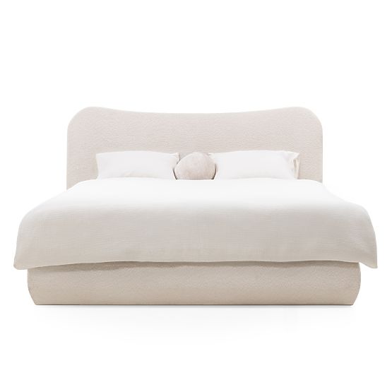 Upholstered Bed Derry 160x200 cm, with Slats and Storage, Rounded, Beige