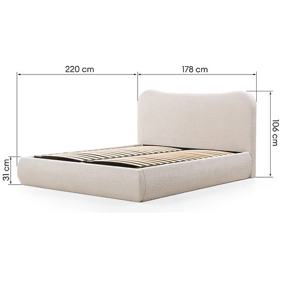 Upholstered Bed Derry 160x200 cm, with Slats and Storage, Rounded, Beige