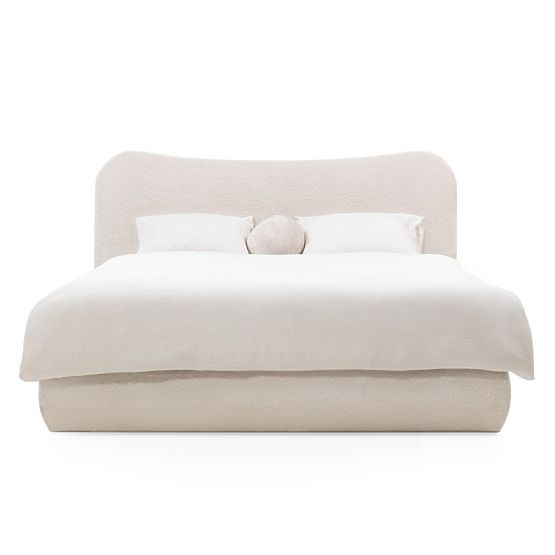 Upholstered Bed Derry 160x200 cm, with Slats and Storage, Rounded, Beige